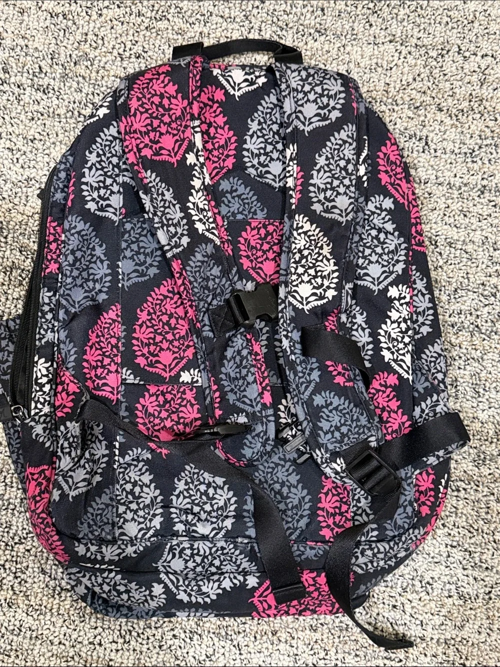 Vera Bradley Black Backpack with Pink and Gray - Like New - Fits everything!